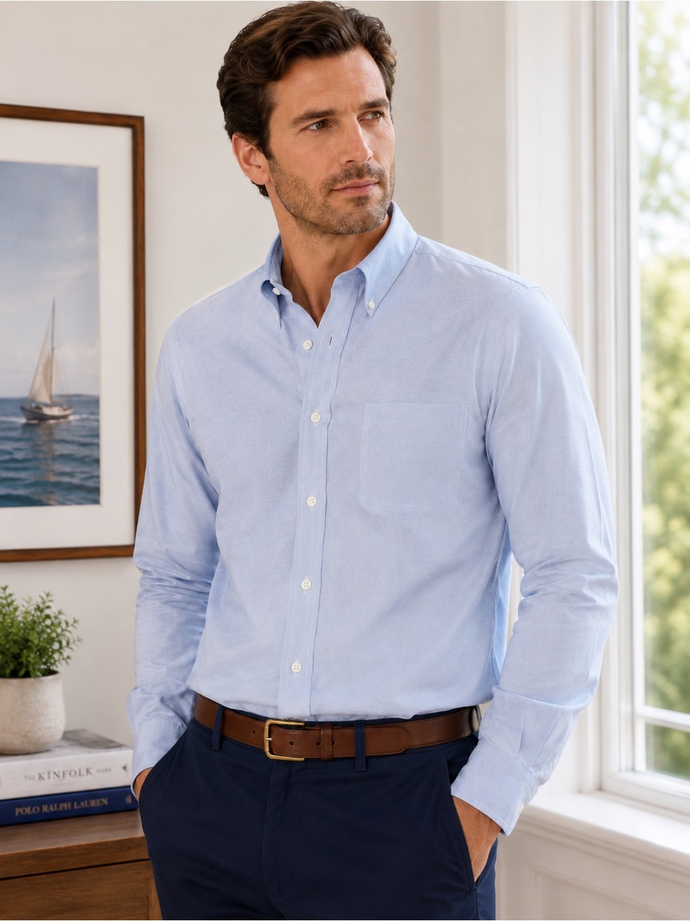 Ralph Lauren Light Blue Dress Shirt Men’s 17 34/35 No Iron Button Front